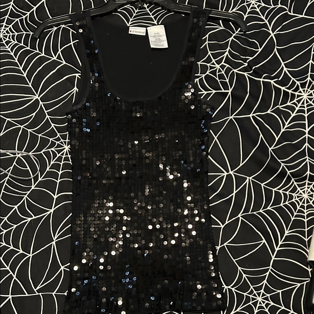 Vintage Y2K Black Sequin Chic No Boundaries Tank Top SZ M (7-9)
